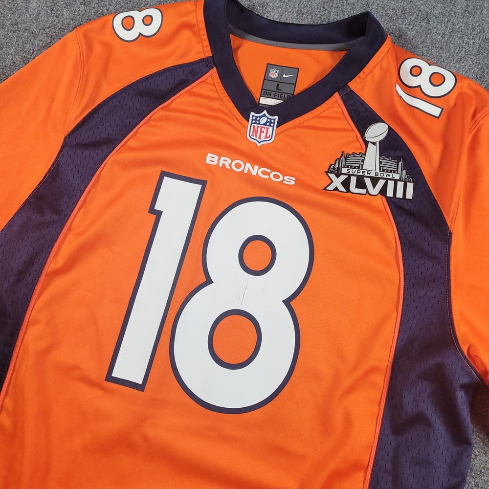 Denver Broncos Football Jersey Mens L Orange Peyton Manning Super Bowl XLVIII 18